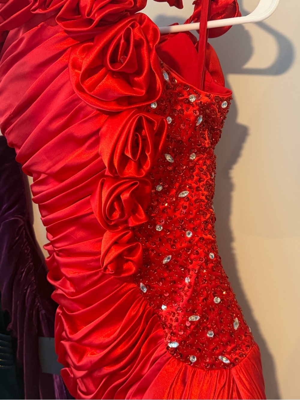Red Beaded Ruched Cocktail Dress
